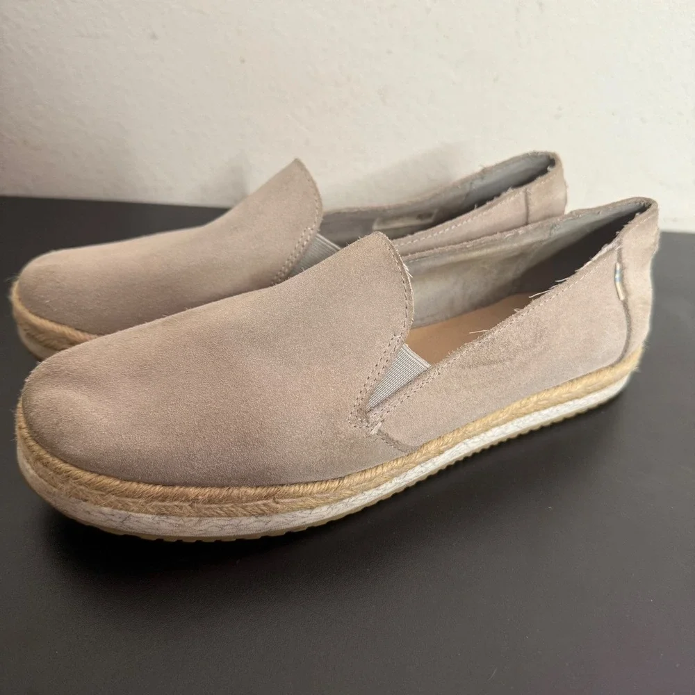 TOMS Palma Suede Platform‎ Espadrille Slip On Jute Shoes Womens 10 Minimalist